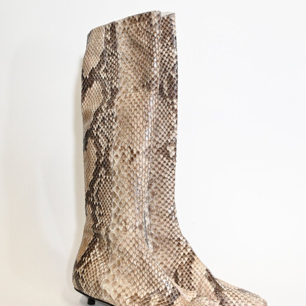 Vintage Christian Lacroix Python-Pattern Knee-High Boots with Kitten Heel - Picture 2 of 11